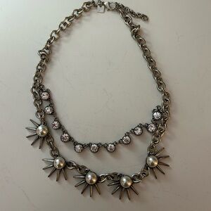 Silver Diamond and Pearl Necklace
